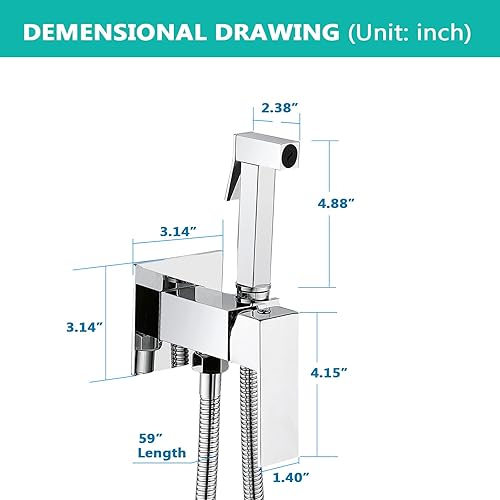 Miniatura 7 de BARROCK Grifo rociador de bidé de agua caliente para inodoro con válvula de latón caliente y frío, juego de accesorios de bidé de mano cuadrado de