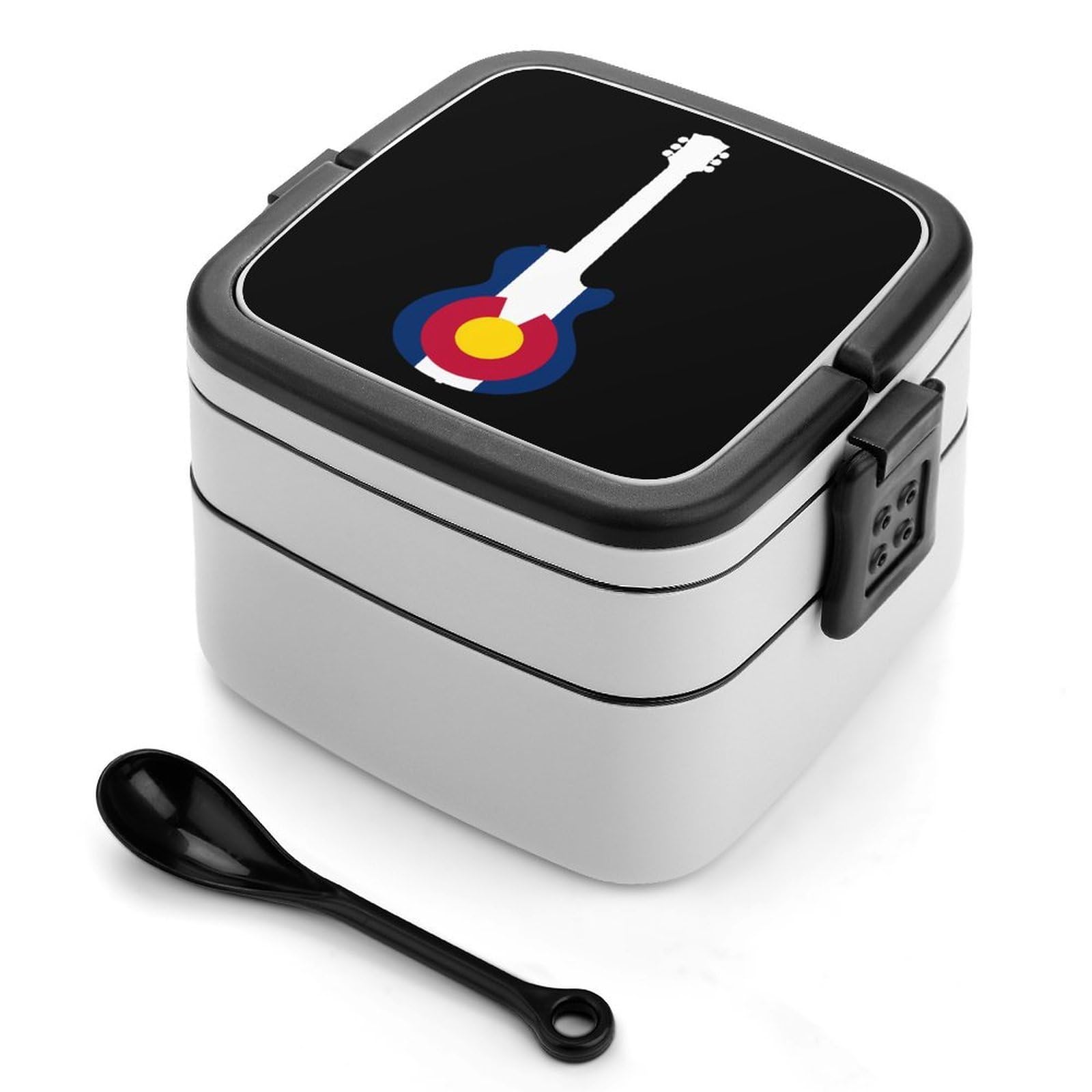 CGSBNGHA State Flag of Colorado Music Guitar Bento Lunch Box 2 Layer Lunchbox Food Container for Adults Office