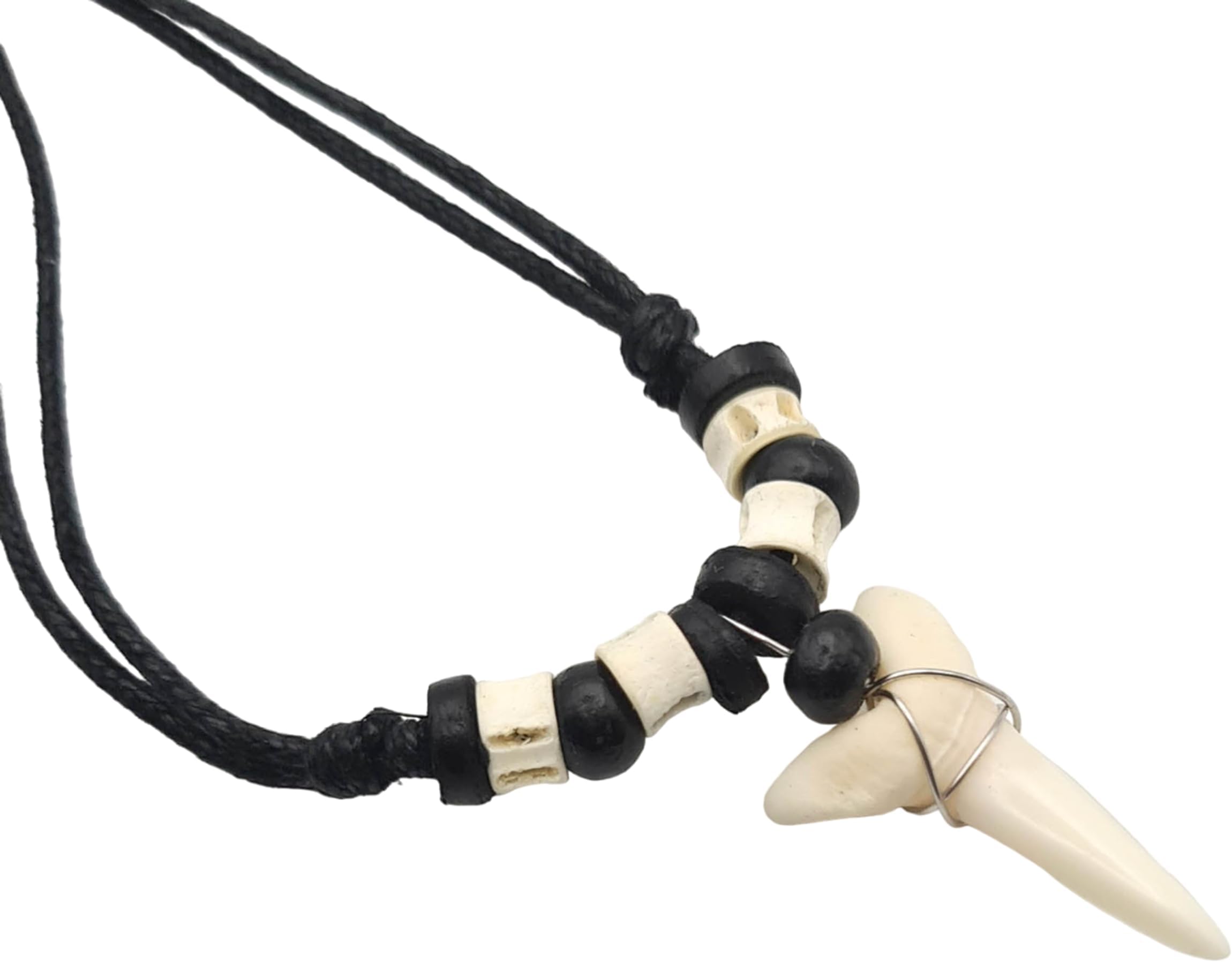 Genuine Mako Shark Tooth Necklace for Men Women Boy Girl with Seed Beads and Adjustable Waxed Cord Handmade Jewelry EA200