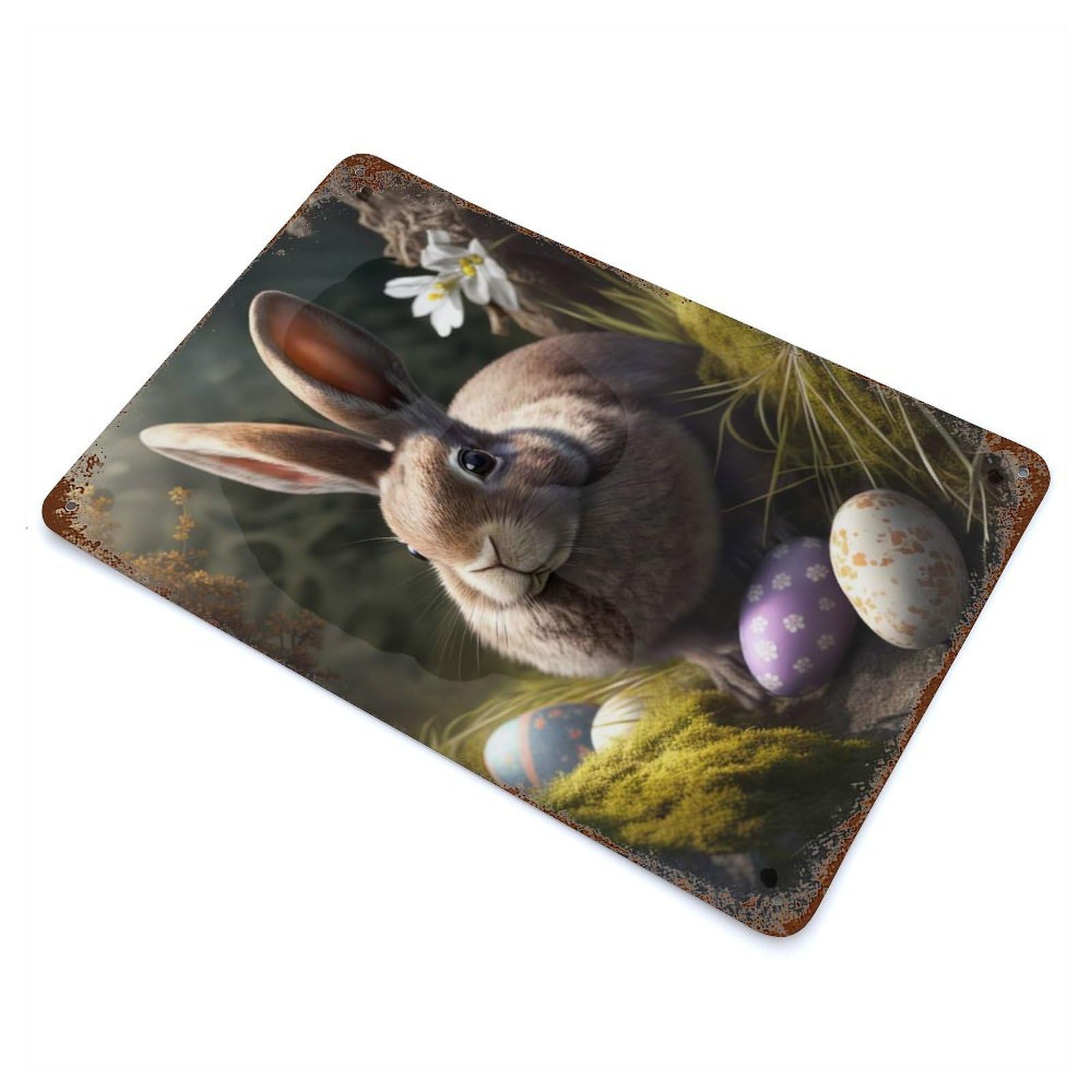 Easter Bunny VI Aged Metal Wall Plaque 11.8"x7.9", Old School Wall Decor for Garage, Pub Or Kitchen