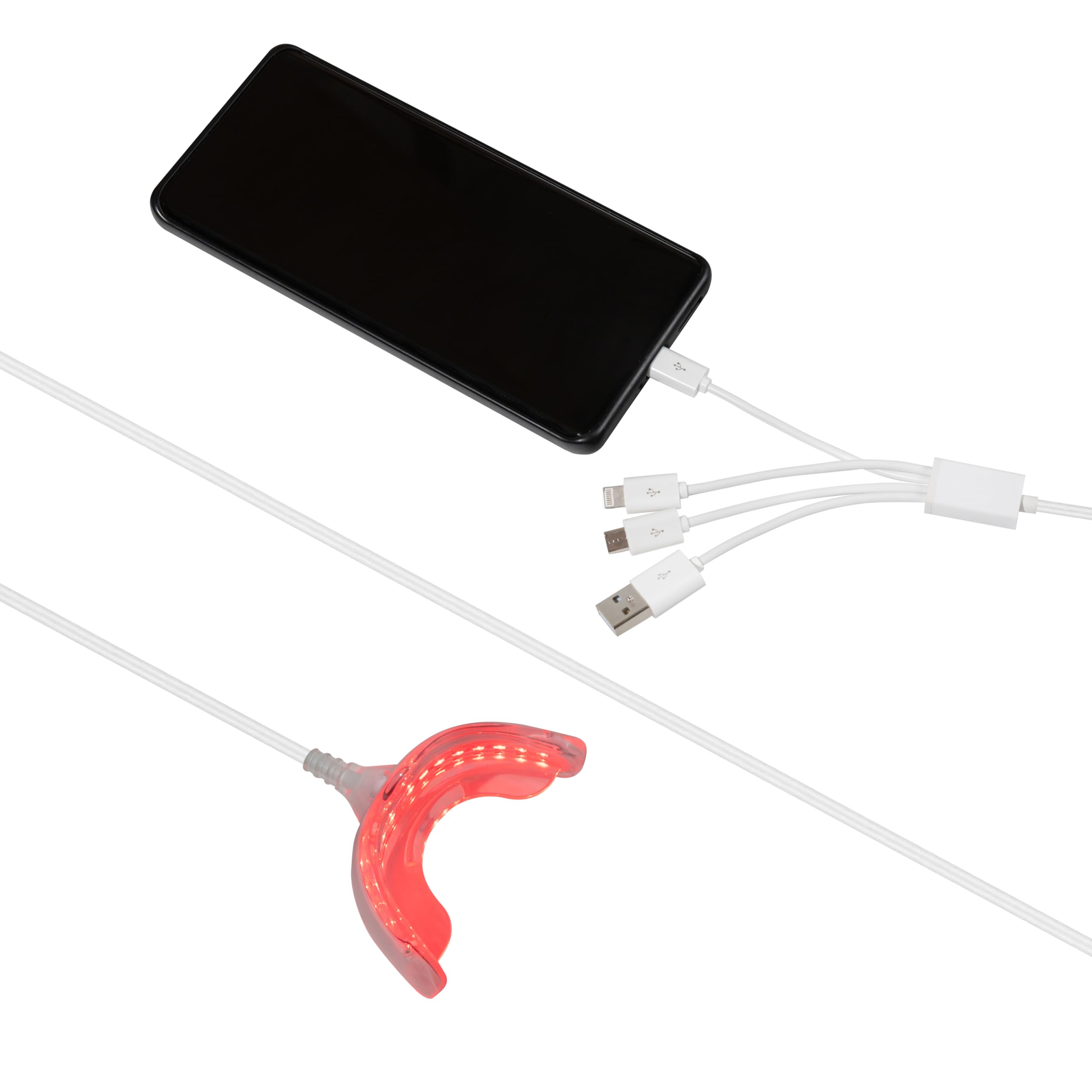Dispositivo oral de luz roja, solución avanzada de terapia de encías y alivio del dolor de muelas, con 32 luces LED. Incluye adaptadores USB, iPhone y Android para un uso cómodo