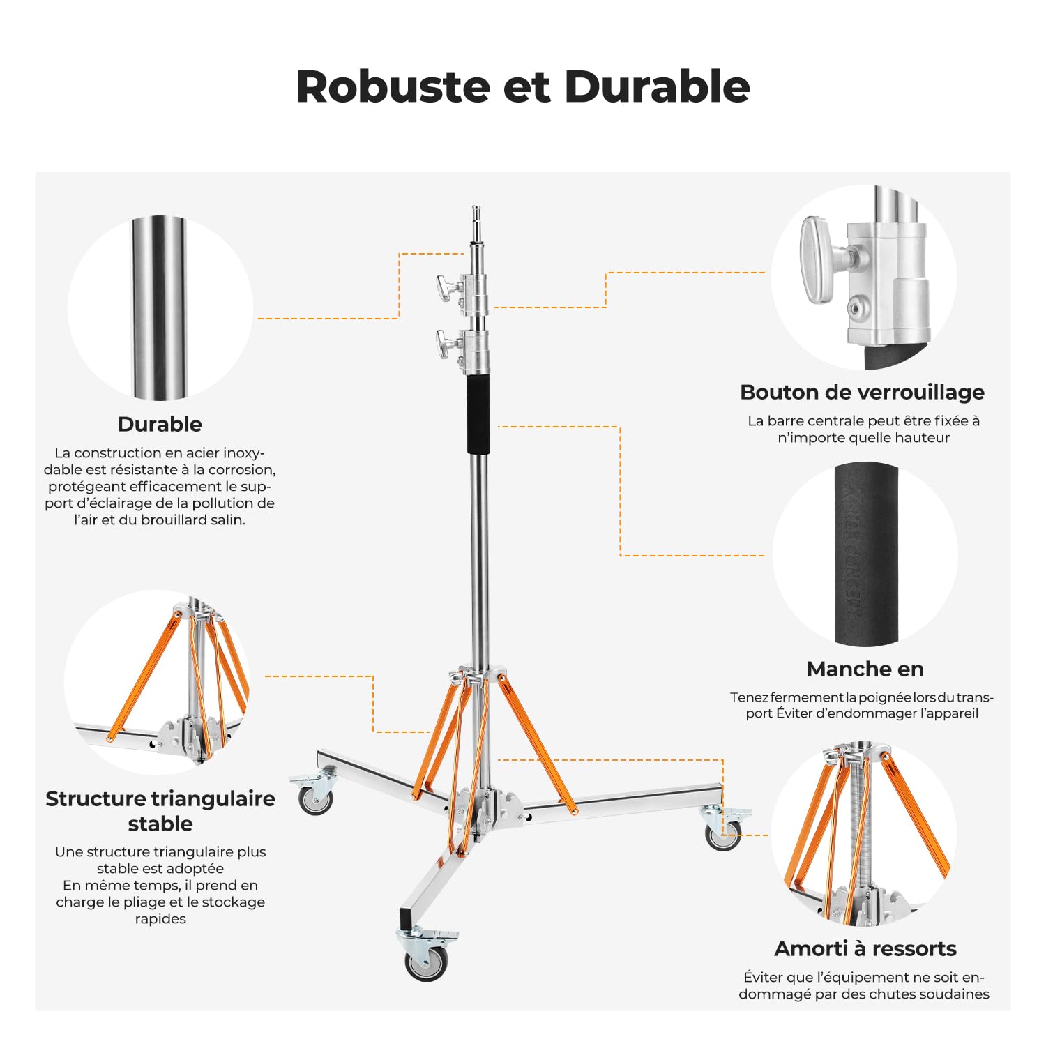 K&F CONCEPT Support Lourd 305cm avec roulettes pour Studio Photo
