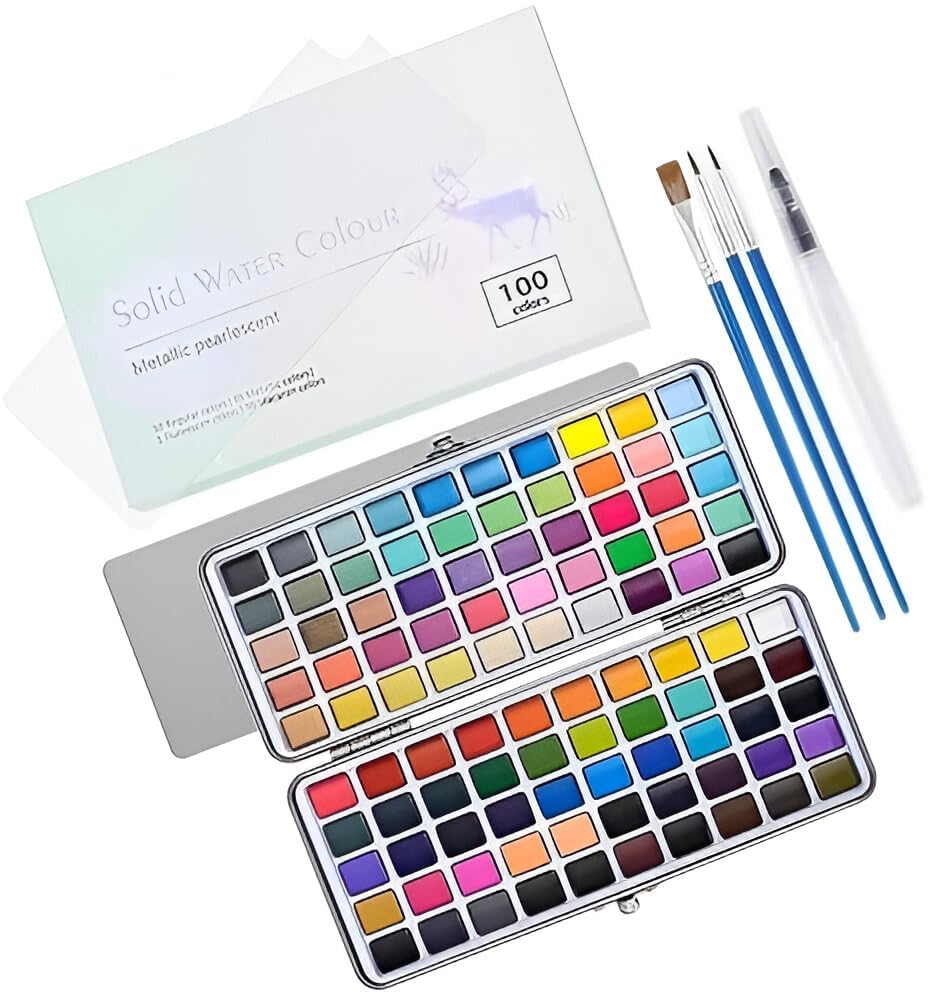 LEROKAS 100 Color Watercolor Paint Set, Water Color Paint Sketchers Pocket Tin Case Easy Mixing Travel Watercolor Set for Art for Card Making-image-22