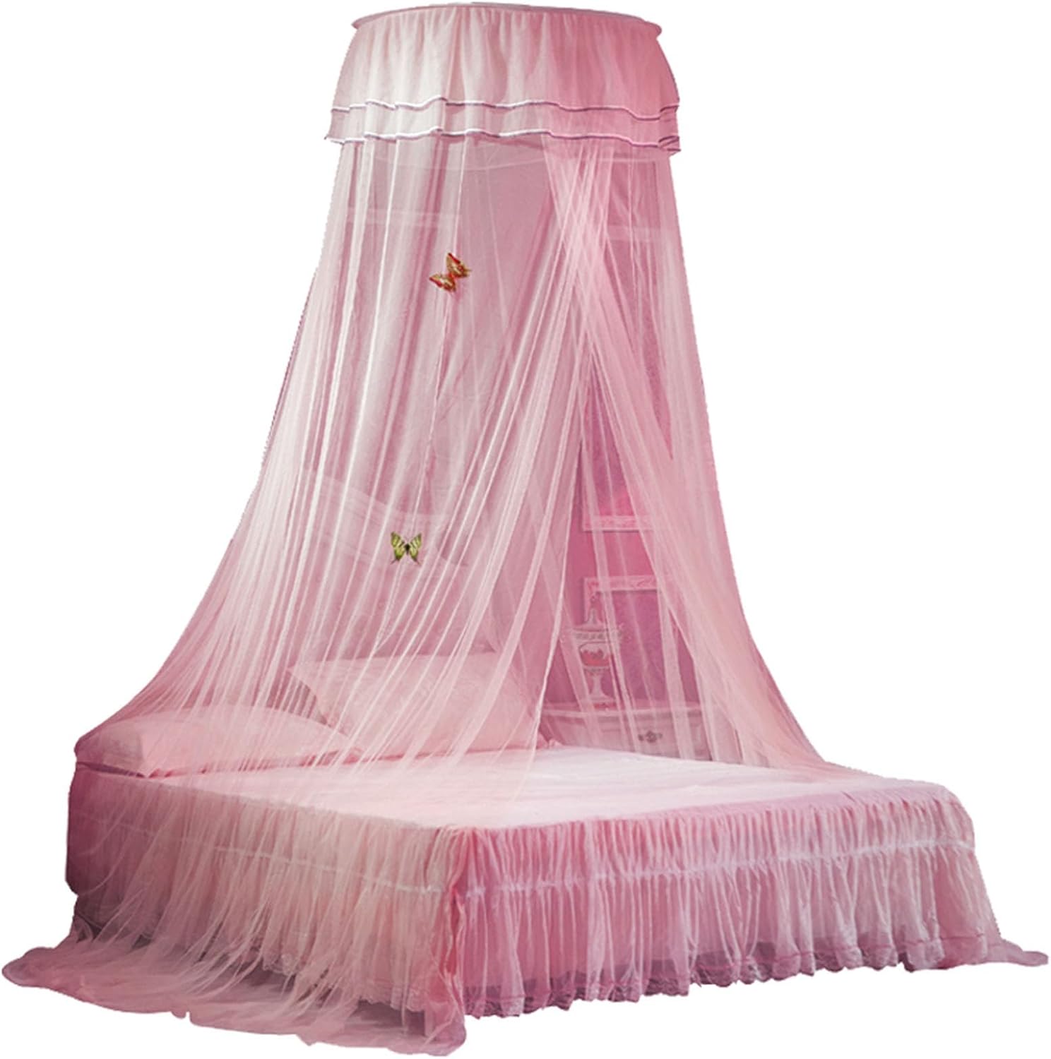 lyrlody Large Bed Canopy with Elegant Decor, Breathable Material, Easy Installation, and Fine Mesh, Universal Bed Canopy for Princess Bedroom Decoration, Suitable for 1.2m-1.8m Bed (Pink)