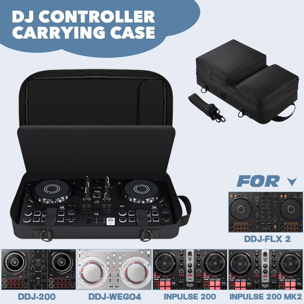 Janjunsi Housse pour Contrôleur DJ pour Pioneer DDJ-200 / DDJ-WeGO4, pour AlphaTheta DDJ-FLX 2, pour Contrôleur DJ Hercules Inpulse 200/200 MK2 Housse de Voyage avec Bandoulière
