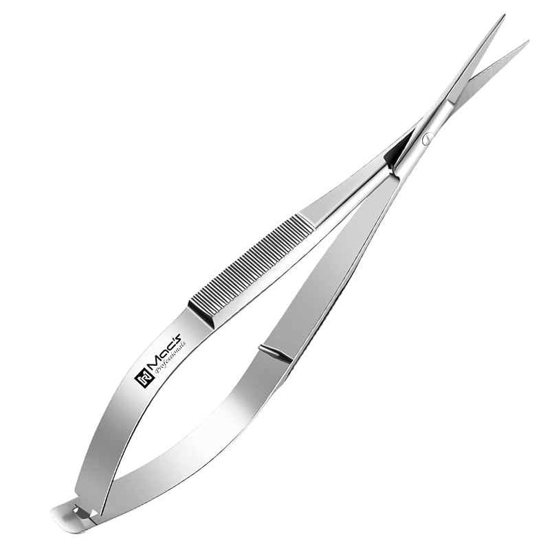 Tesoura micro para sobrancelhas Macs Professional 4,5 polegadas, reta, ação por mola – 61050