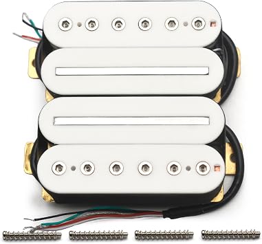 MAXCHEER Electric Guitar Humbucker Blade/Hex Screw Adjusting Dual Coil Guitar Pickup with 4 Conduct Cable/Coil Splitting White