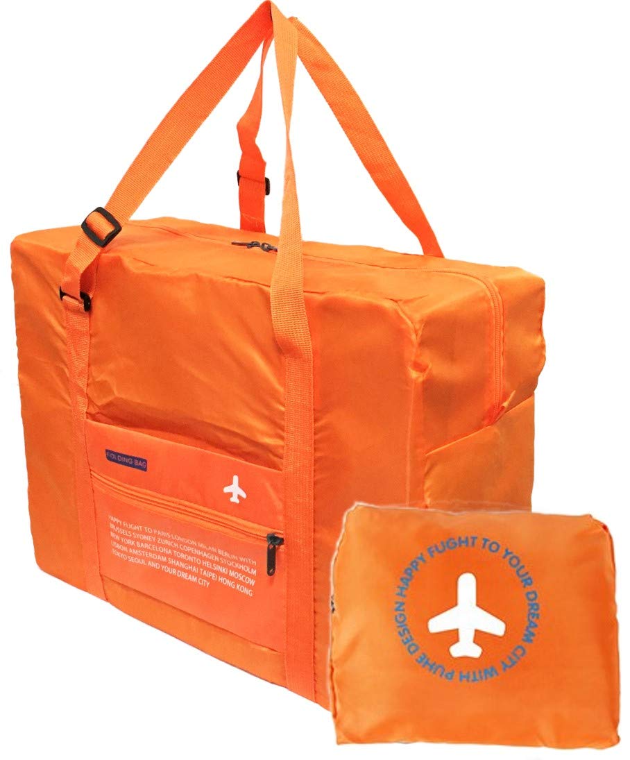 Amazon | 折りたたみトラベルバッグ 大容量 (収納ポーチ(ALLオレンジ