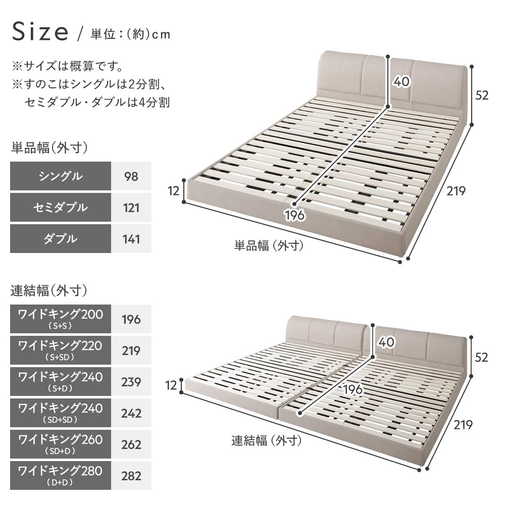 Amazon｜RASIK ベッド ワイドキング200(シングル+シングル) フレーム