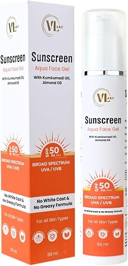 VL ARC Sunscreen Aqua Face Gel with SPF 50 PA+++ UVA/UVB &amp; Bluelight Protection | For Oily, Dry, Acne-prone Skin | Ultra L...