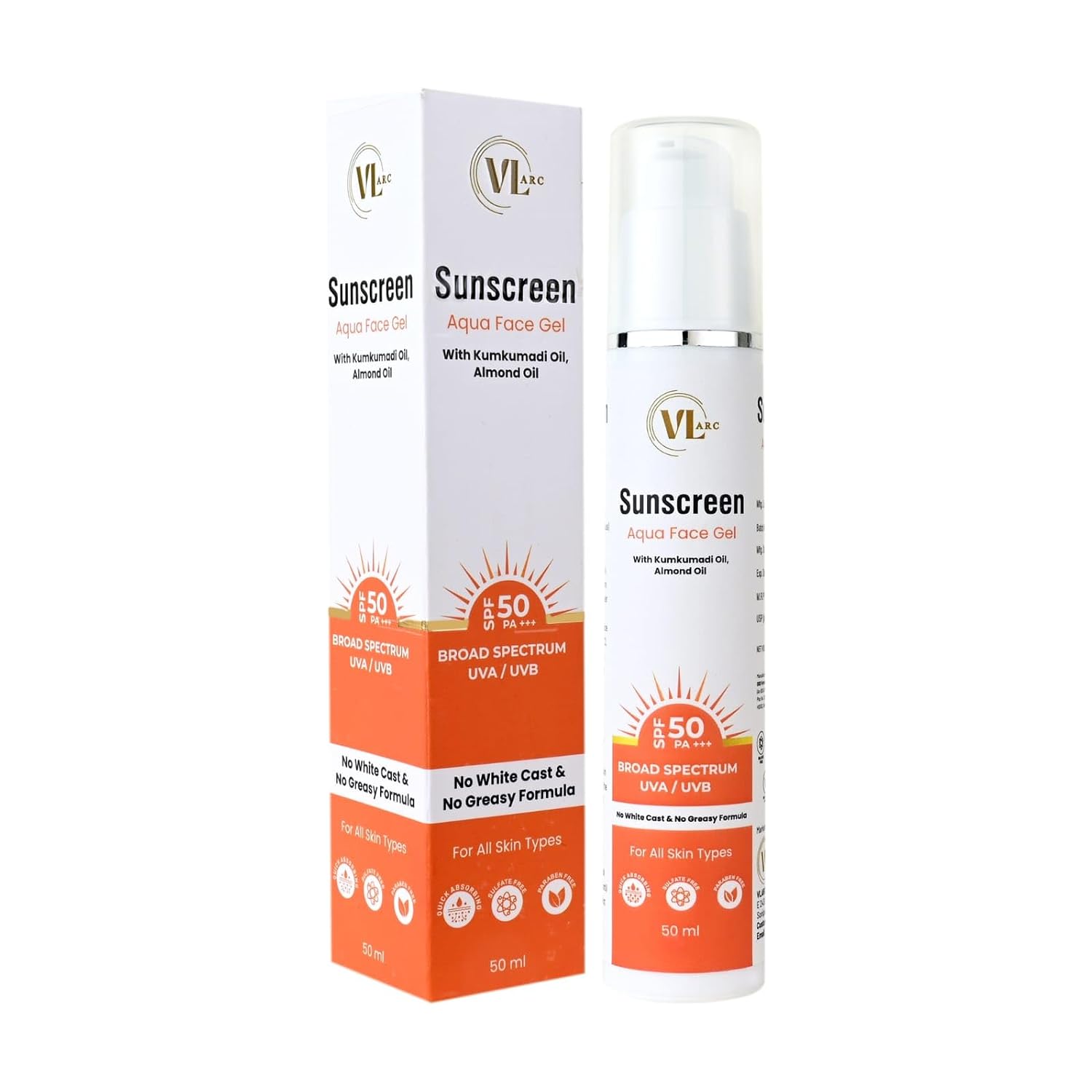 VL ARC Sunscreen Aqua Face Gel with SPF 50 PA+++ UVA/UVB & Bluelight Protection | For Oily, Dry, Acne-prone Skin | Ultra L...