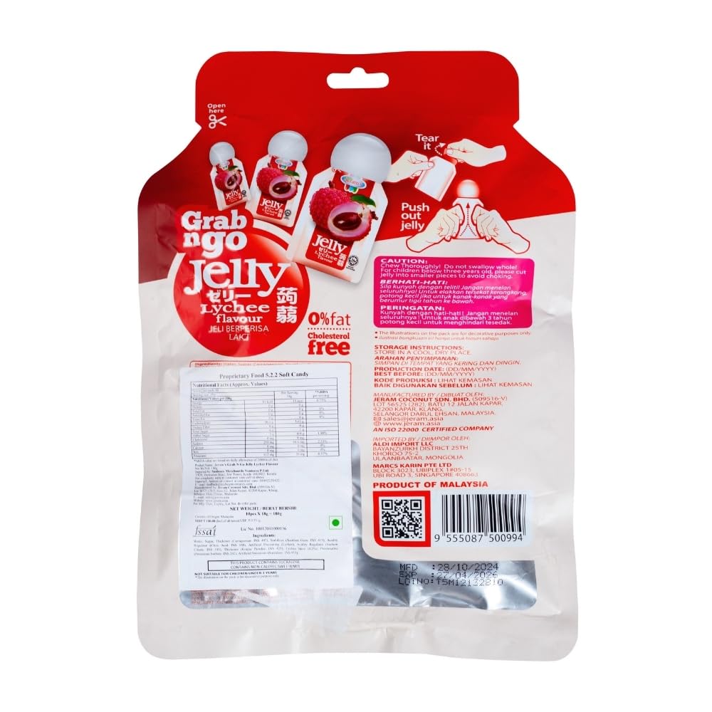 Jeram’s Grab n Go Lychee Flavoured Jelly 180g | 10 Mini Cups | Juicy Fruit Jelly Snack | Fat & Cholesterol Free | Vegetarian & Halal Certified| Imported from Malaysia - Image 3 thumbnail