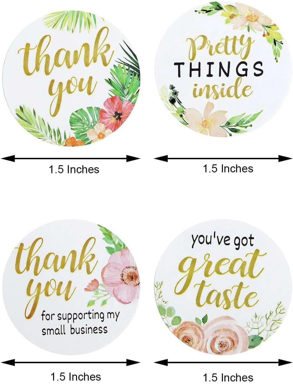 Efavormart 500 Pcs 1.5" Round Thank You Stickers - 4 Assorted Floral Designs & Verbiage Labels for Small Business, DIY Envelope Seals, Gift Packaging and Wedding Favors