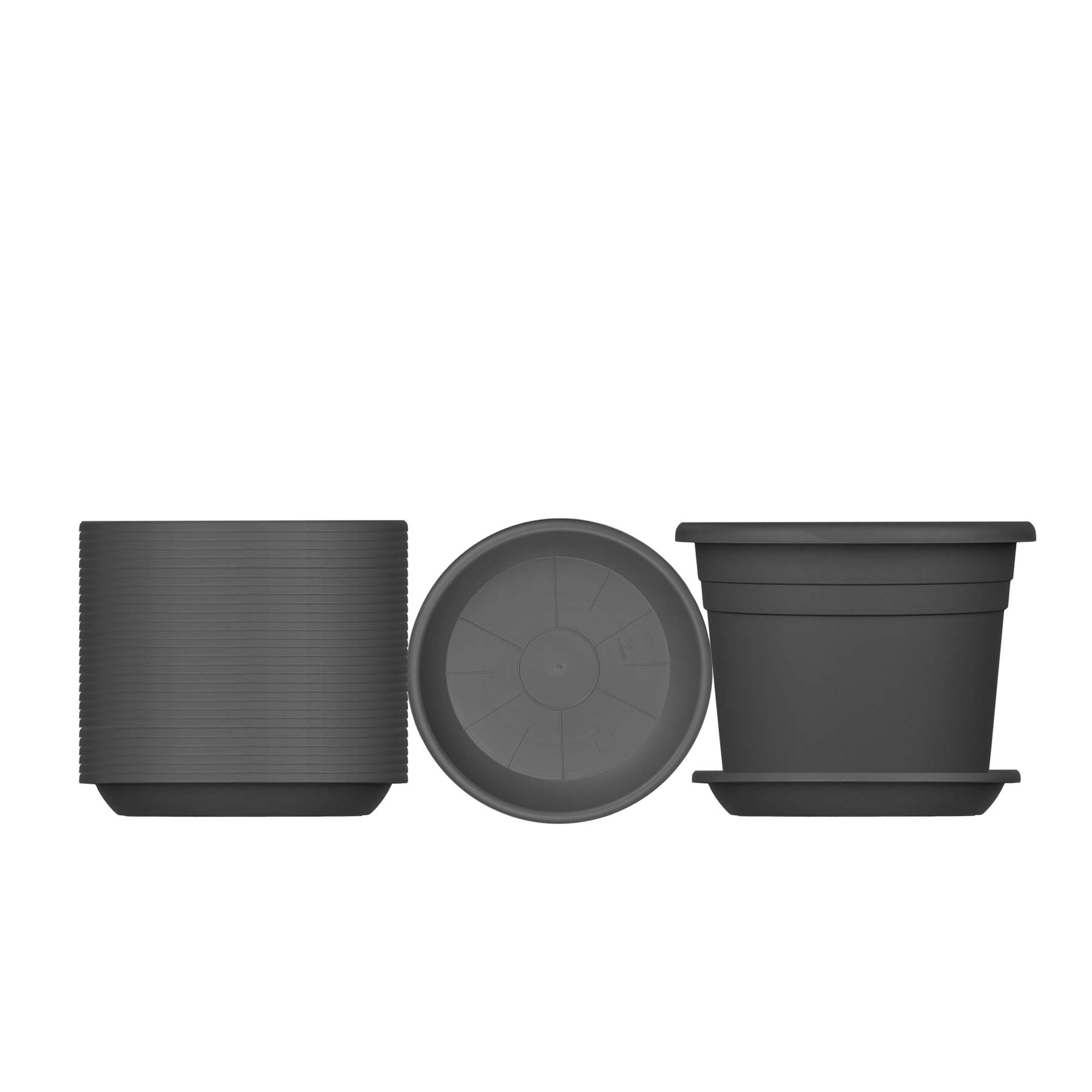 BigDean 5X Blumentopf mit Untersetzer Ø 40 cm Anthrazit 40 x 28 cm Topf | Blumentöpfe Kunststoff Pflanztopf Containertopf Übertopf Pflanzkübel rund, Robust & Langlebig, UV Beständig, Wetterfest