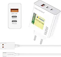 Carregador Turbo 140W USB C Fonte 3 Portas USB A+C+C Carregador Celulares de Parede Universal com Cabo Tipo-C 6A Carregamento Rápido Compatível com iPhone Samsung Xiaomi Redmi
