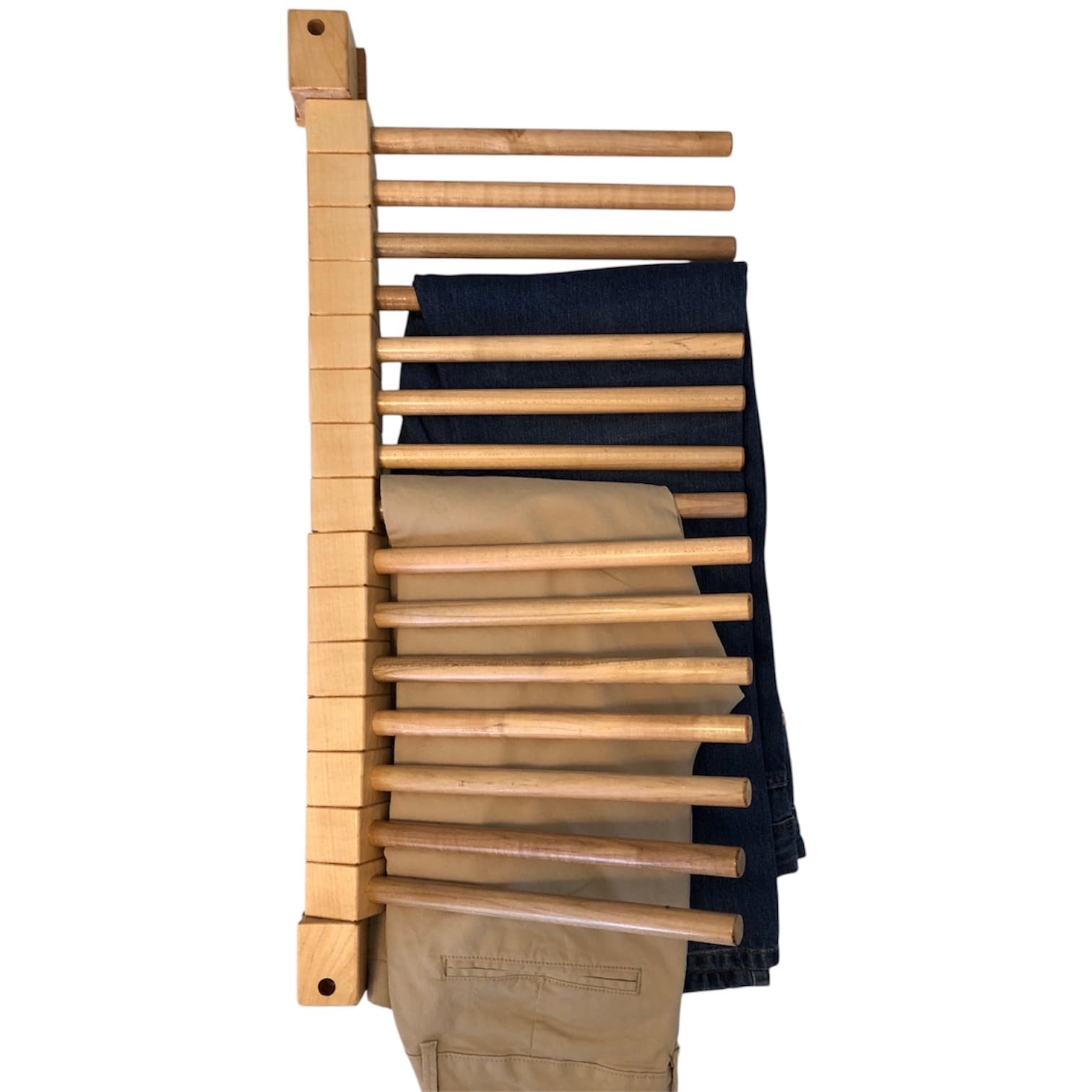 Perchero Madera Pantalones 15 Clavijas | Organizador de Armario Plegable con Diseño Resistente | Ahorro de Espacio y Máxima Capacidad (Madera Haya)