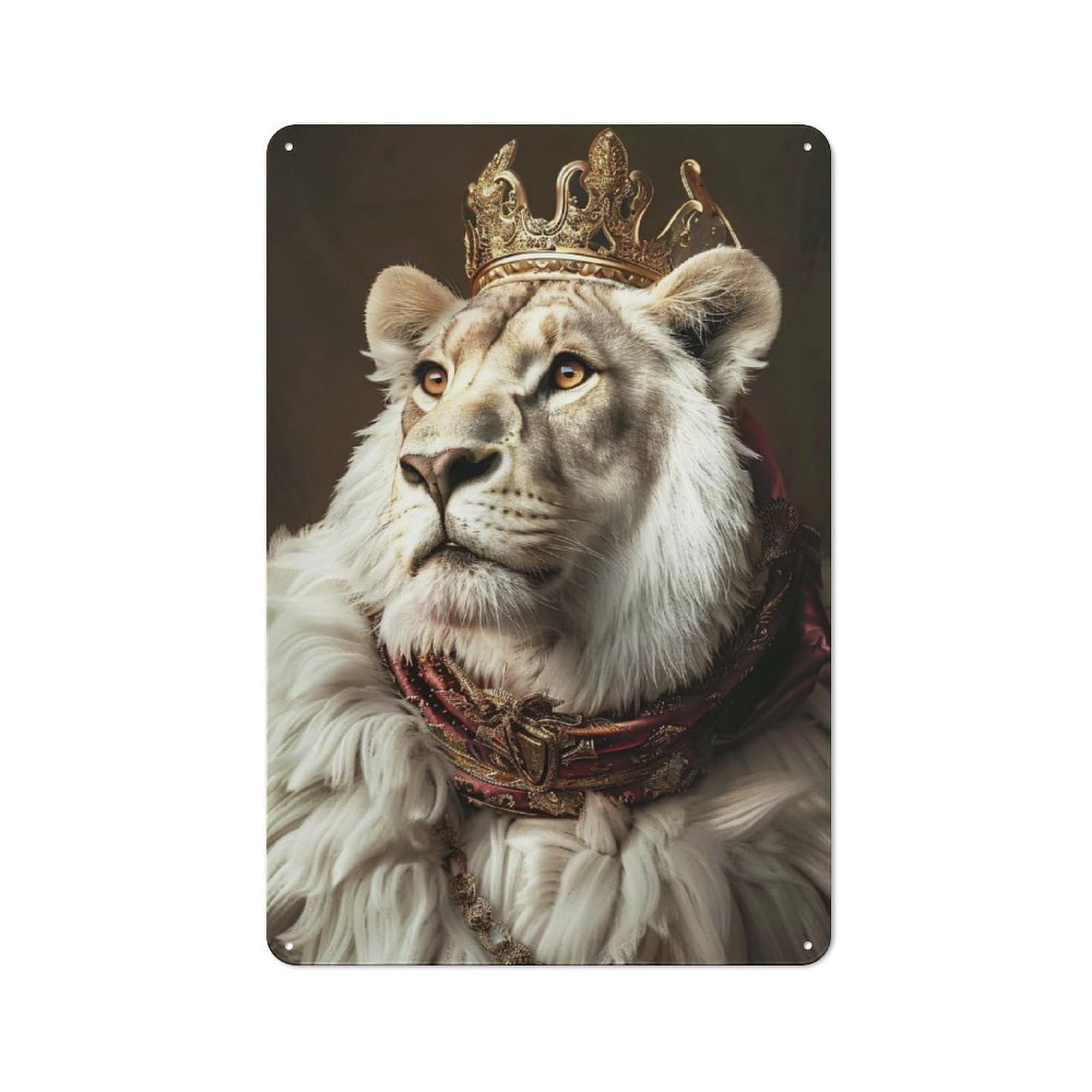 Junmoney Style-19 Industrial Metal Sign With Regal Lion Portrait With Golden Crown Design 30X20cm, Modern Retro Loft Wall Plaque For Workspace, Cafe, Hallway Or Garage