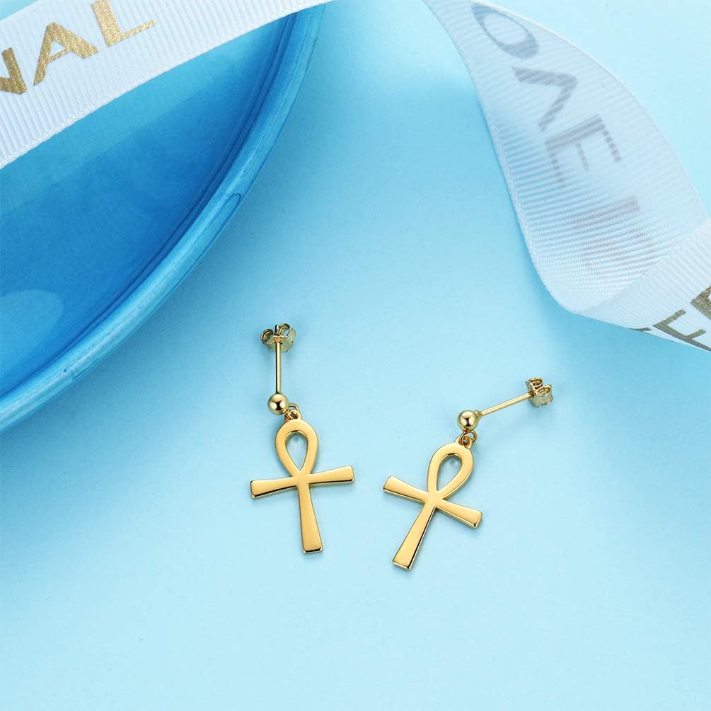Jewmon 925 Sterling Silver Egyptian Ankh Cross Earrings for Women Cubic Zirconia Ankh Necklace Gothic Protection Jewelry Gifts for Mom Wife Grandma
