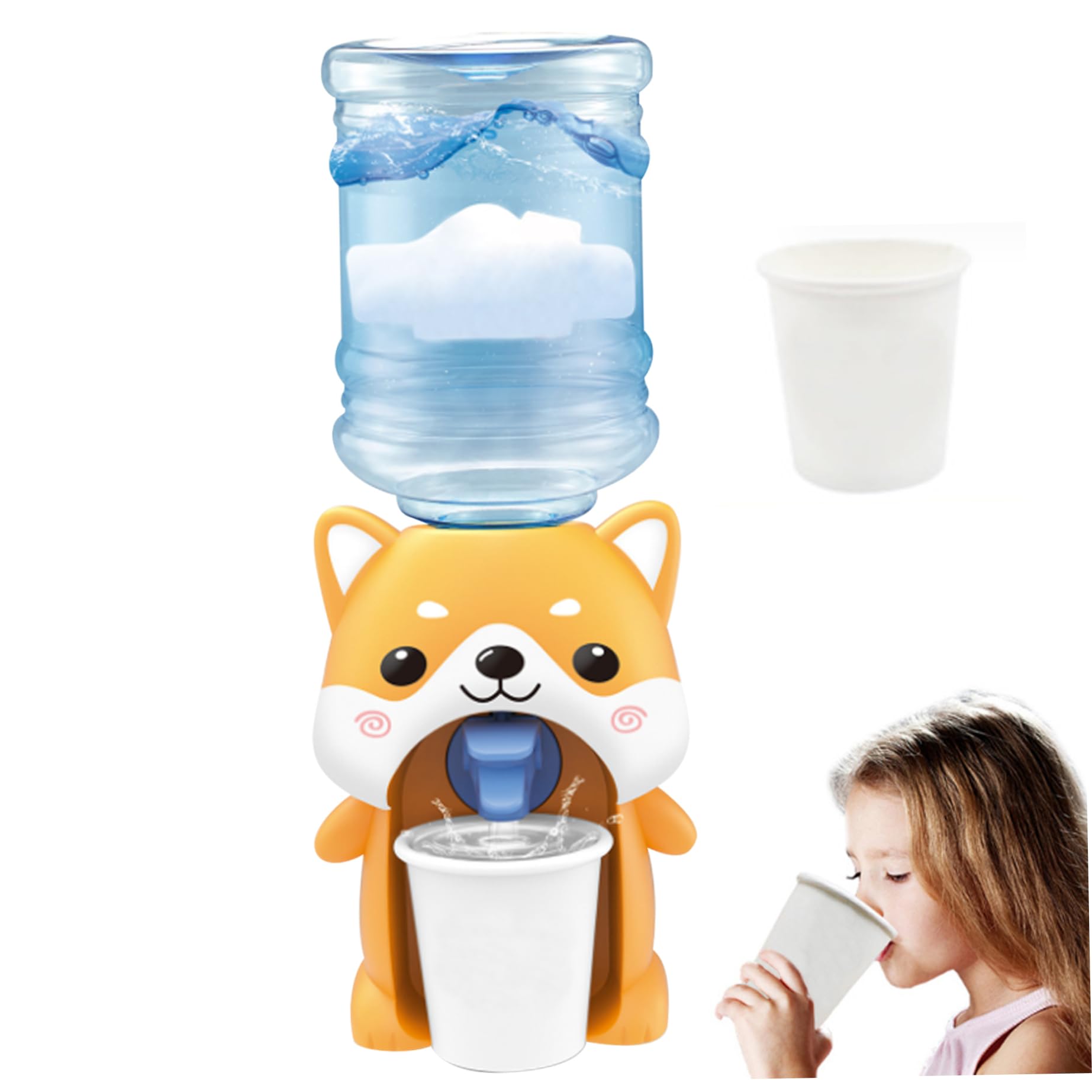 Vervevum Mini Water Dispenser Dog Shape Cute Cartoon Simulation Kids Water Dispenser for Pretend Play Dollhouse Accessories, Kids