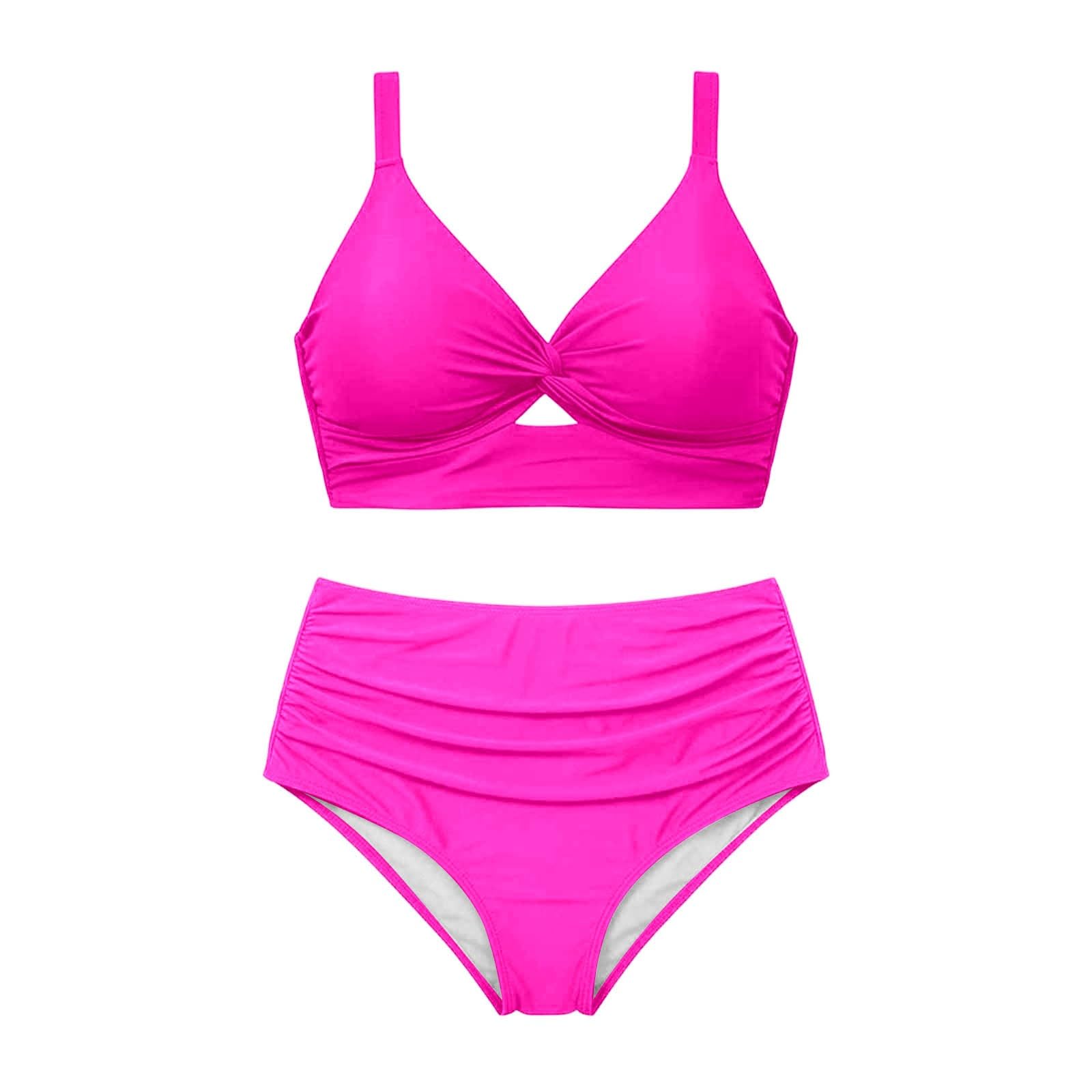 Traje de baño Dos Piezas Talla Grande Bikini Cintura Alta Top sujeción V Escote Ideal Playa Verano