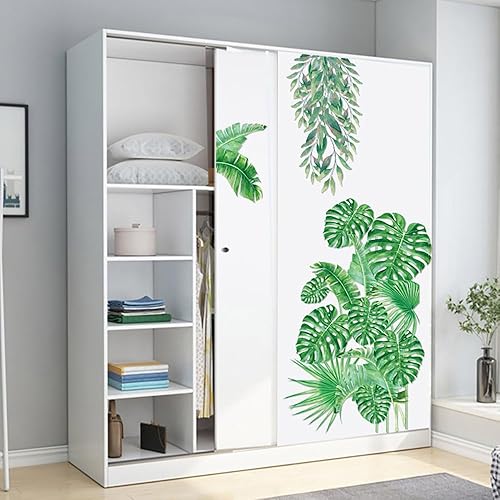 Miniatura 3 de Calcomanías de pared grandes de hojas verdes, calcomanías de pared de hojas de plantas tropicales para colgar en la parte trasera de tortuga,