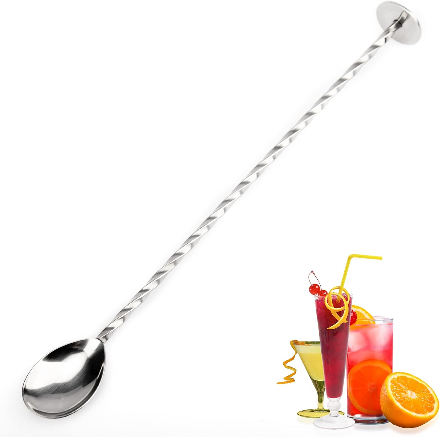 YUNAI Stainless Steel Bar Mixing Spoon with Masher, Twisted Cocktail