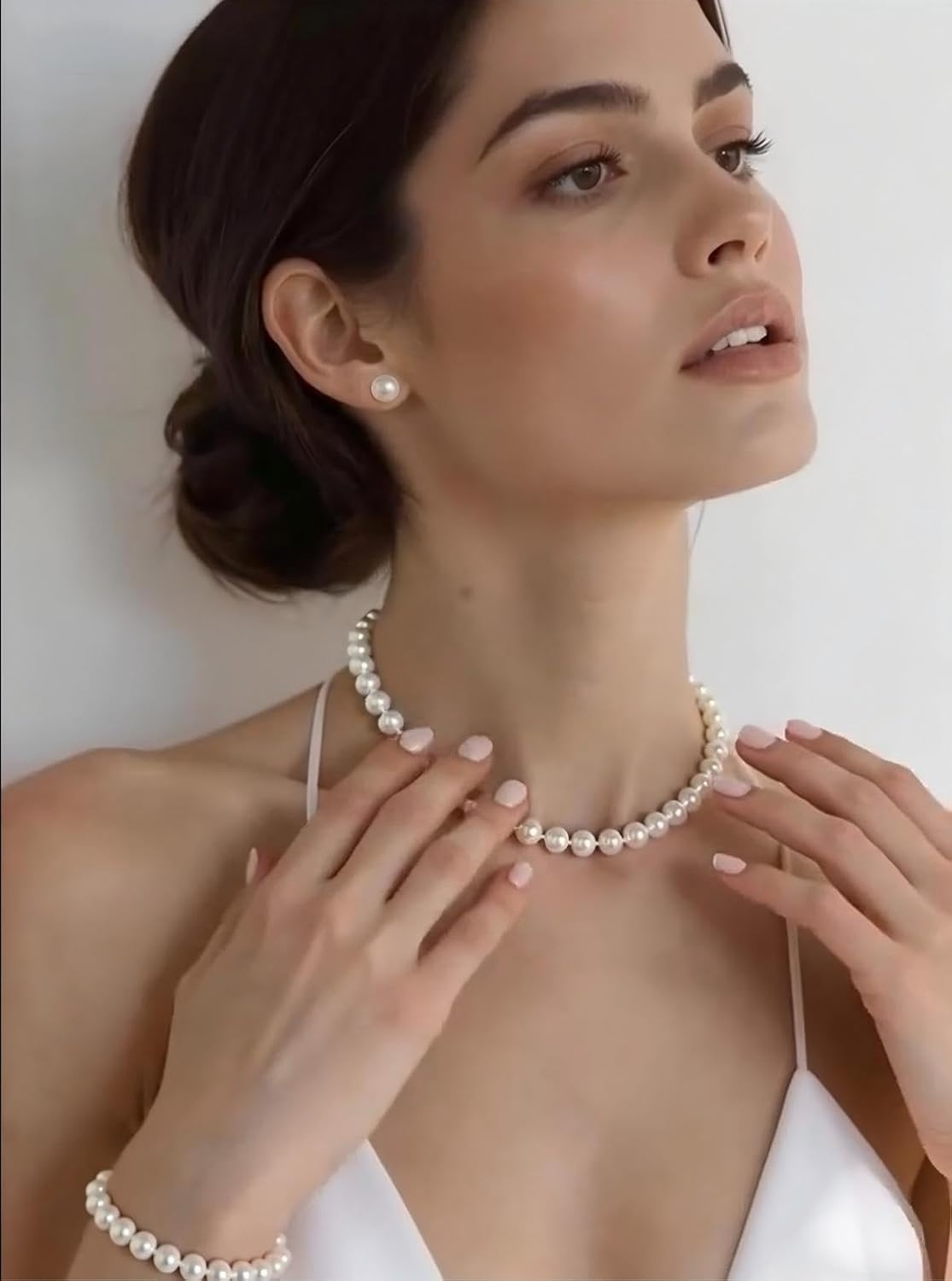 8mm Pearl Necklace Set - Necklace Bracelet Earrings Trio for Women and Girls, Faux Pearl Jewelry Set for Wedding, Party, Daily Fashion - Image 4