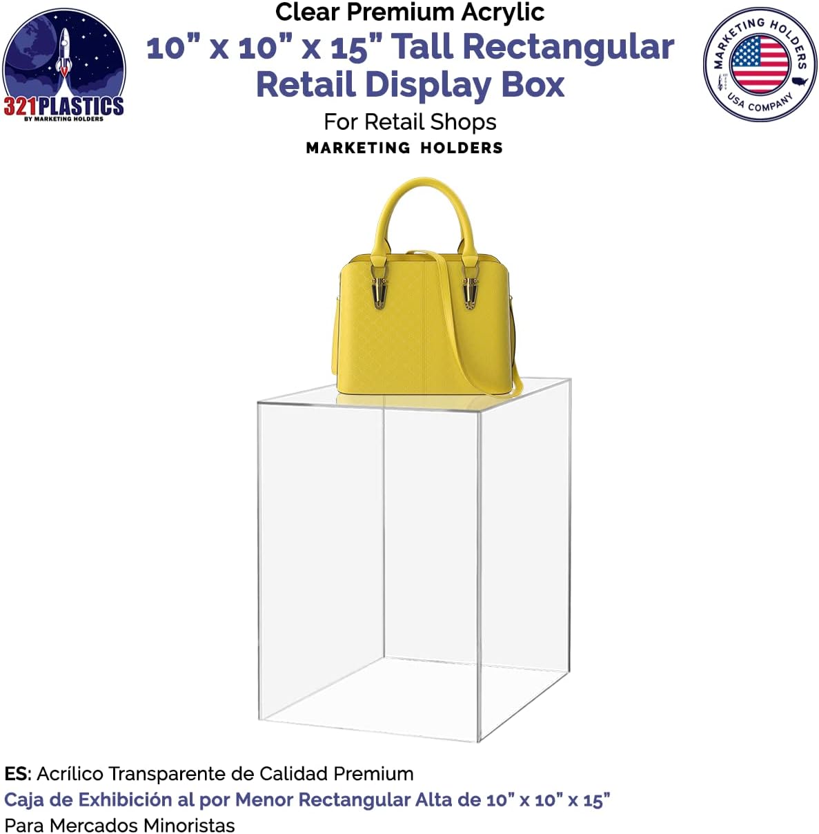 10" x 10" x 15" Acrylic Display Riser Box with One Open Side No Lid Versatile One Piece Clear Rectangular Lucite Retail Merchandise Storage Bin or Product Platform by Marketing Holders