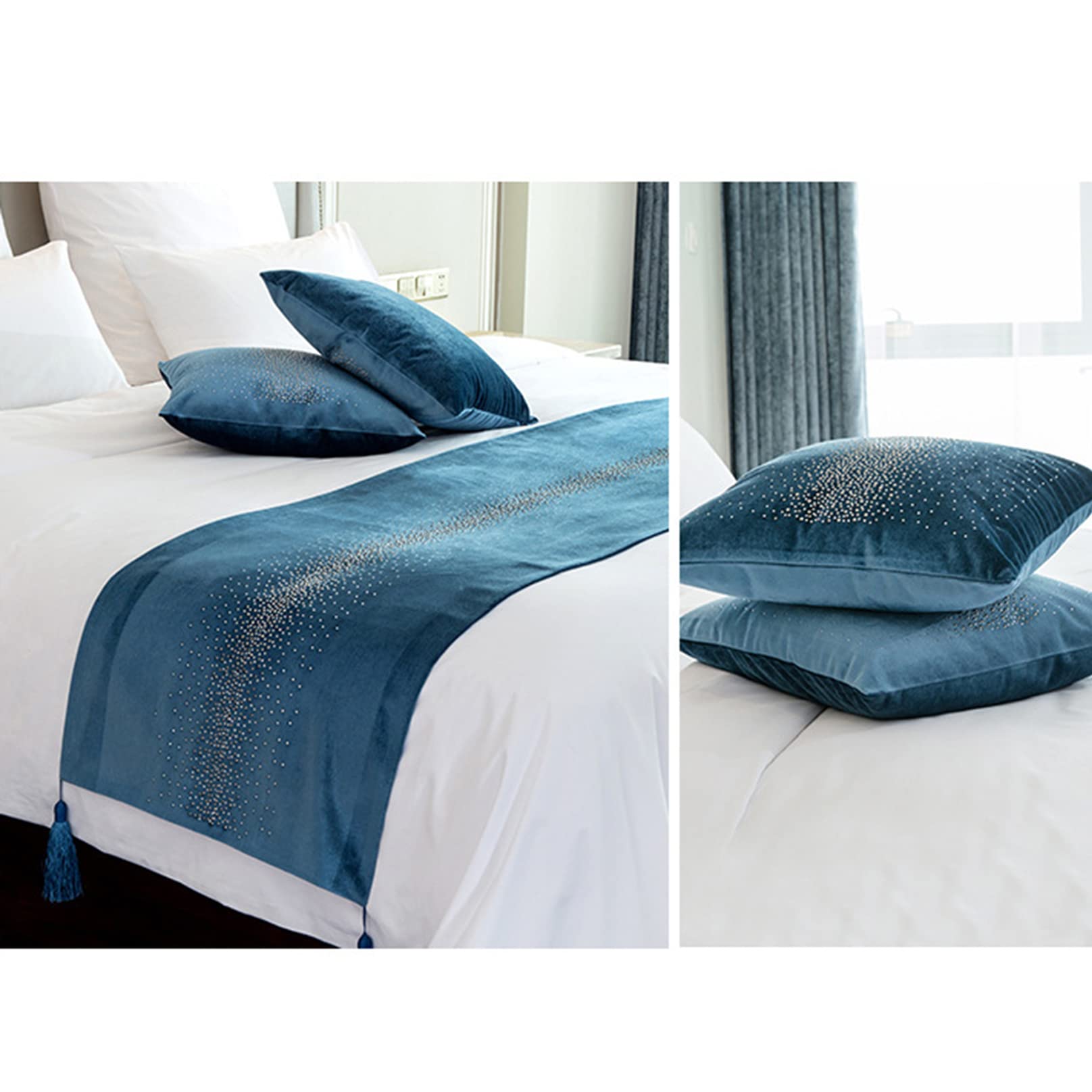 HLASMSPE - Chemin De Lit Polyester Avec Pompons - Gris 60x180 Cm - Décoration Et Protection De Lit - Pour Chambre, Hôtel - 4
