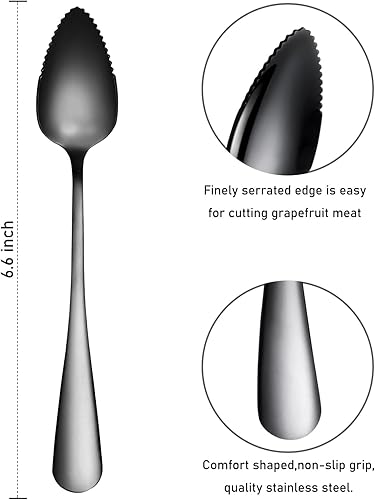 Miniatura 14 de Juego de 5 cucharas de pomelo, juego de utensilios de cuchara de pomelo de acero inoxidable, borde dentado y mango de calibre grueso, herramienta