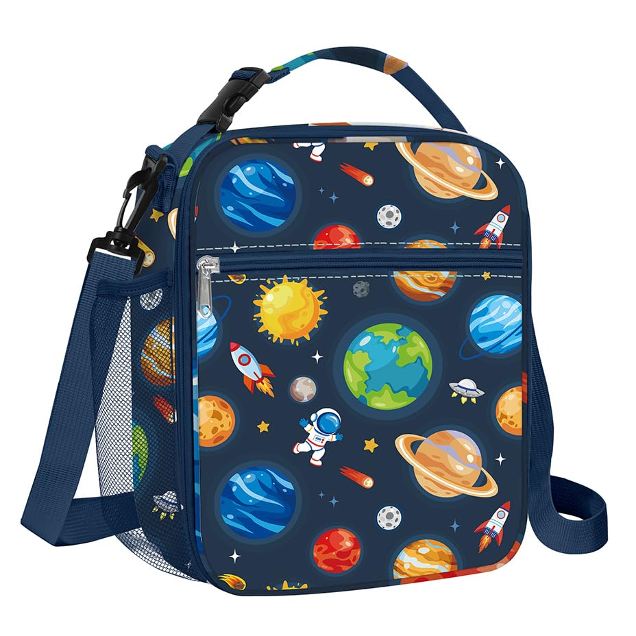 Clastyle Bolsa Termica Porta Alimentos Infantil Espacio Bolsa Almuerzo Bebe Pequeña Portátil Bolsa Comida Niños para Escolar Picnic, Planeta Azul