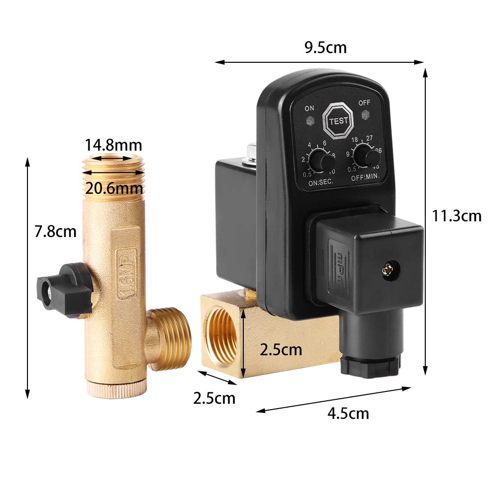 Válvula de drenaje, válvula de drenaje temporizada electrónica automática G1/2 DN15 para la gestión del condensado del compresor de aire(230V)