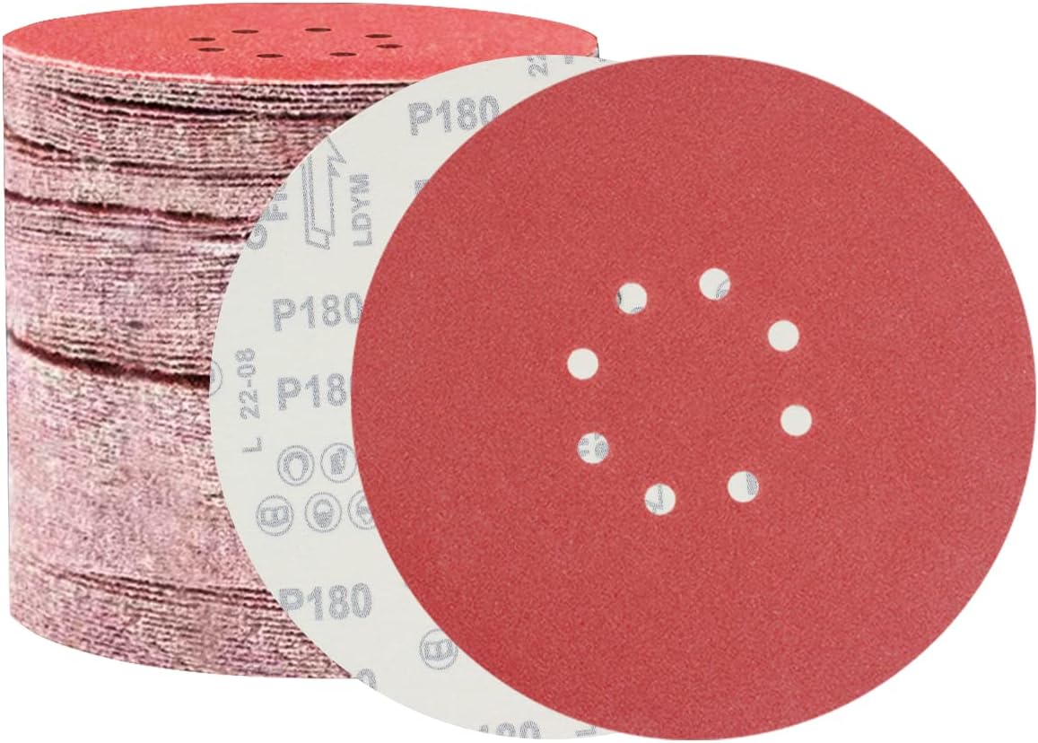FEIHU 225mm Sanding discs, Sander Disc 8 Hole 225mm Hook and Loop Sanding Discs 9 inch Sanding Discs Each 10 x Grain 40/60/100/80/120/240,Sandpaper for drywall Sander (60 PCS)