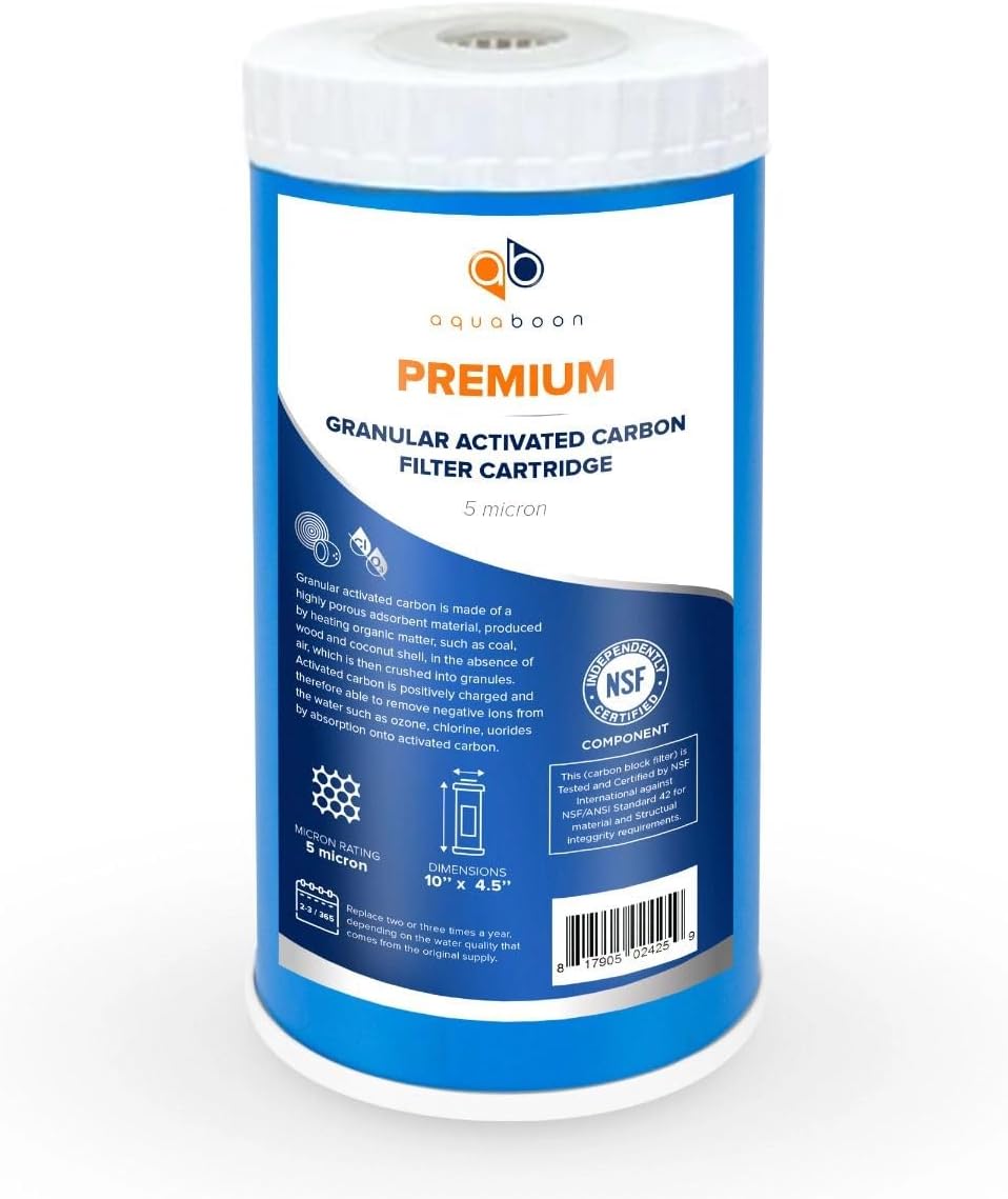 Aquaboon 5 Micron 10 x 4.5 Granular Activated Carbon Filter Cartridge Premium GAC Water Filter Replacement Compatible with FXHTC, WRC25HD, 12-Pack