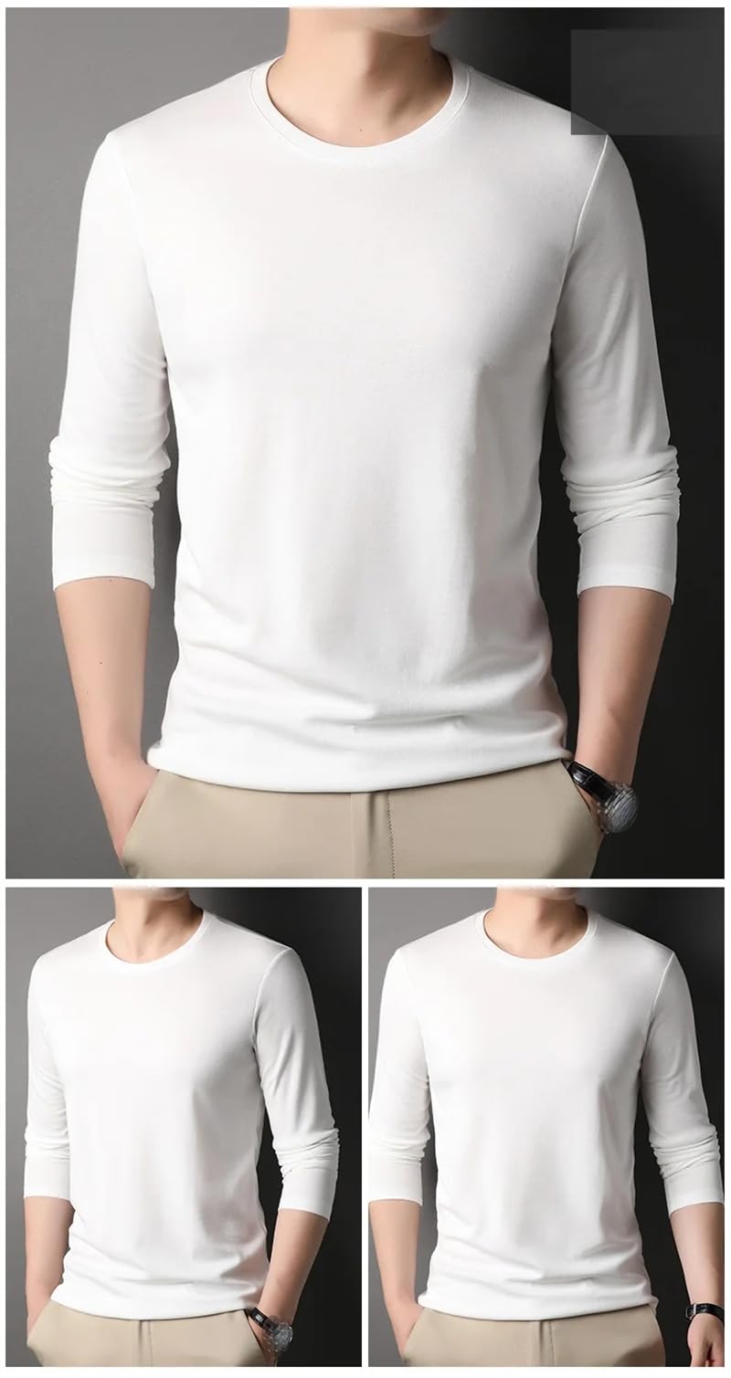 Maglietta da uomo girocollo tinta unita morbida manica lunga top casual fit basic business pullover top