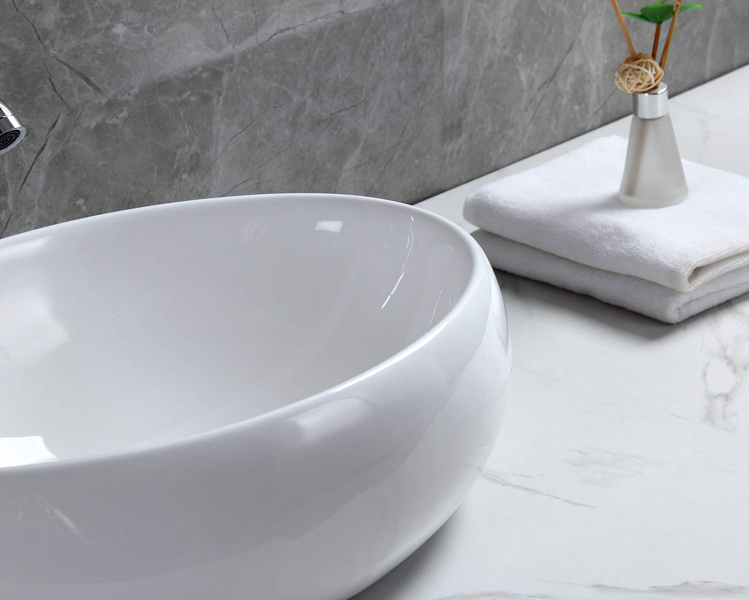 Lavabo de Cerámica Lavabo de Recipiente Ovalado de Blanco Lavabo Sobre Encimera Para Guardarropa Baño Cocina