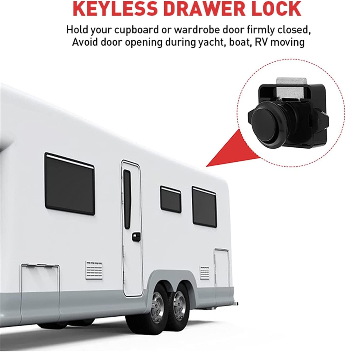 Black Push Button Latch Lock RV Camper Car Drawer Lock Keyless Kitchen Cabinet Door Lock 26mm Cut Hole Furniture Hardware 1Pcs