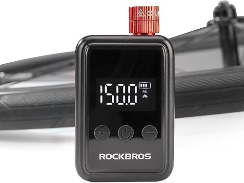 ROCKBROS Mini bomba de bicicleta eléctrica portátil de 150 PSI con medidor de presión digital, inflador de neumáticos de bicicleta recargable de 500