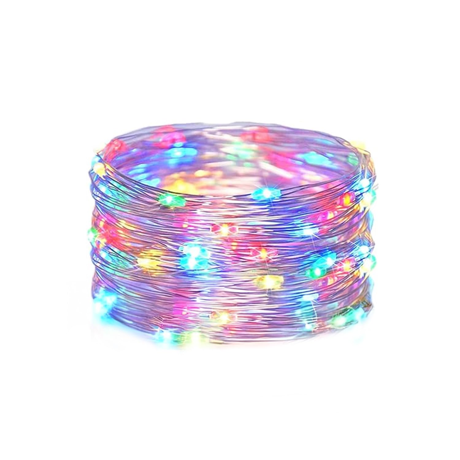 Guirnalda de luces LED en alambre de cobre, alimentada por pilas de botón y con colores RGBY. Con 2 metros de longitud, es perfecta para dar un toque mágico a tus fiestas y decoraciones.