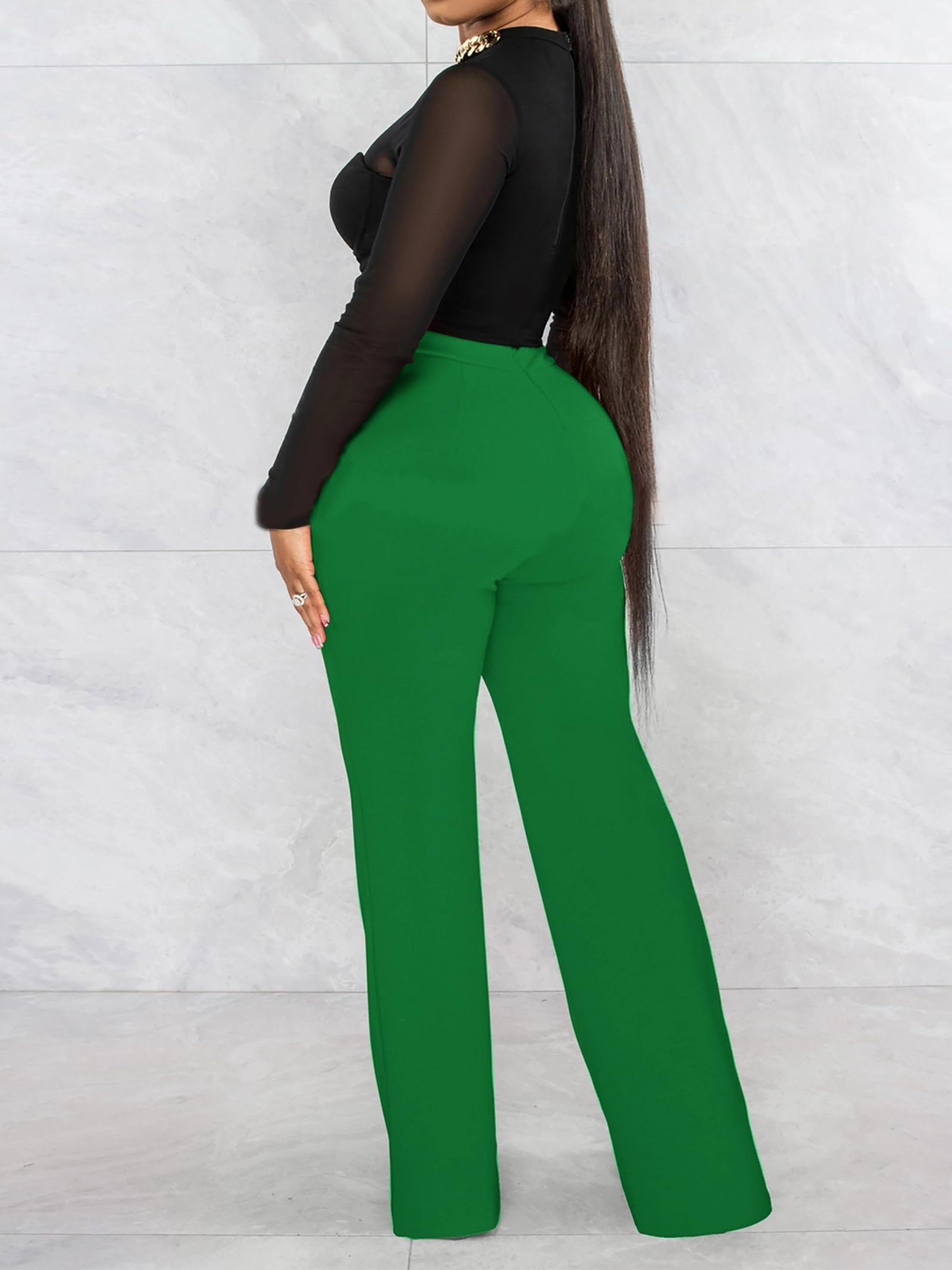 Hoefirm Pantalones de trabajo para mujer, de negocios, informales, elásticos, de pierna recta, pantalones de vestir de yoga de cintura alta