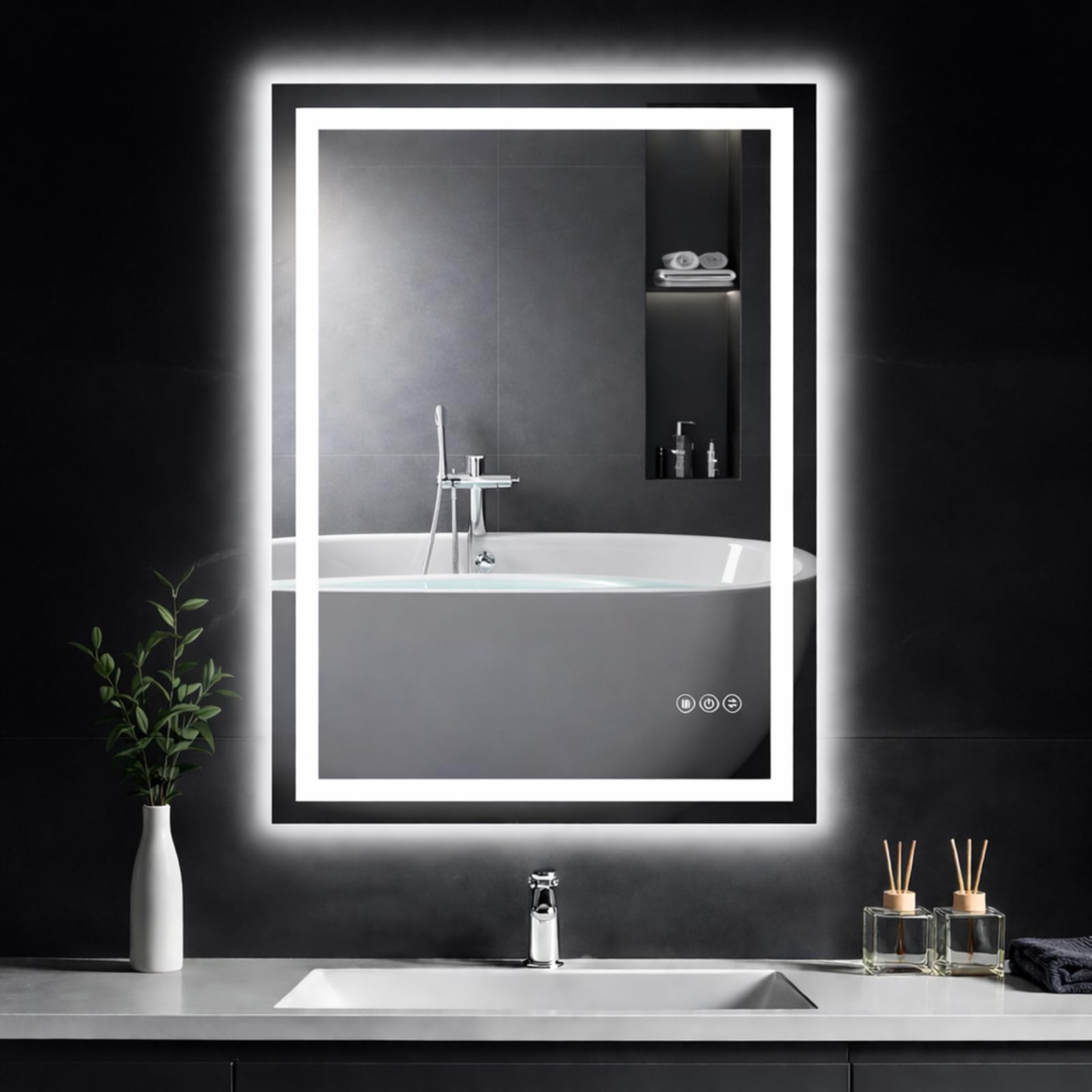 28"x 36" LED Bathroom Mirror with Lights, Backlit &amp; Front Lit, Stepless Dimmable, Anti-Fog, 3 Colors Led Mirror, Memory Function, Led Vanity Mirror for Wall, Tempered Glass, ETL Listed