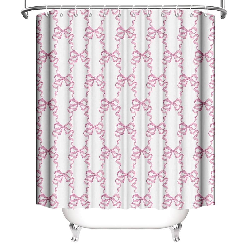 12Pcs Pink Bow Shower Curtain Hooks - Decorative Rustproof Metal Hangers For Bathroom Decor