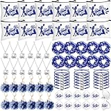 Equsion 72 Pcs Cheer Gifts Bulk for Team Cheerleader Valentines Gifts Bag Necklace Bracelet Hair Ties Pom Pom Keychain Mirror(Blue)