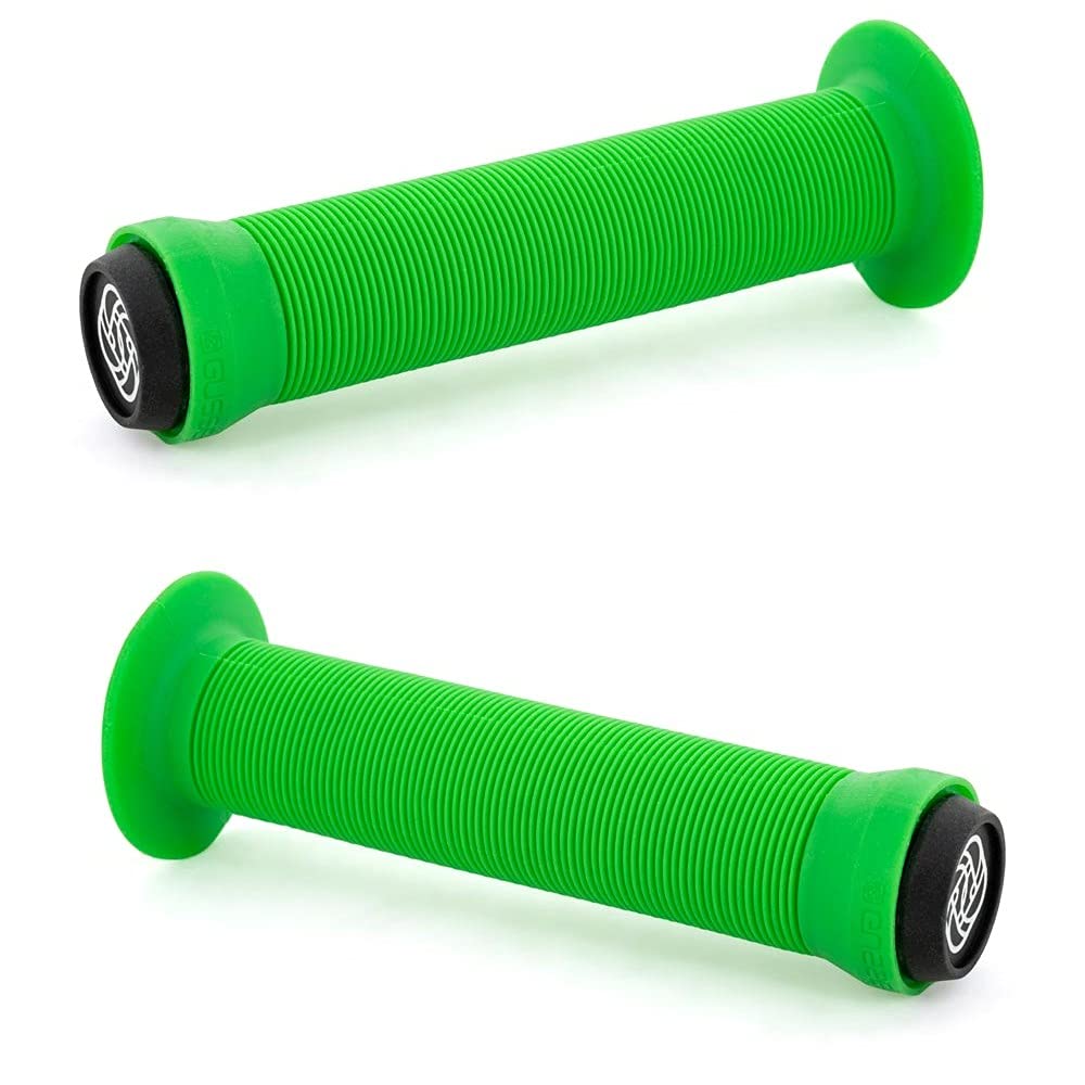 Gusset Sleeper Flanged BMX/Scooter Handlebar Grips - Green, 147mm / Single Ply Soft Rib Profile Push-in End Plug Hand Comfort Handle Bar Pair Bike Ride Scoot Sport Cycling Cycle Part Component Set โ image 1