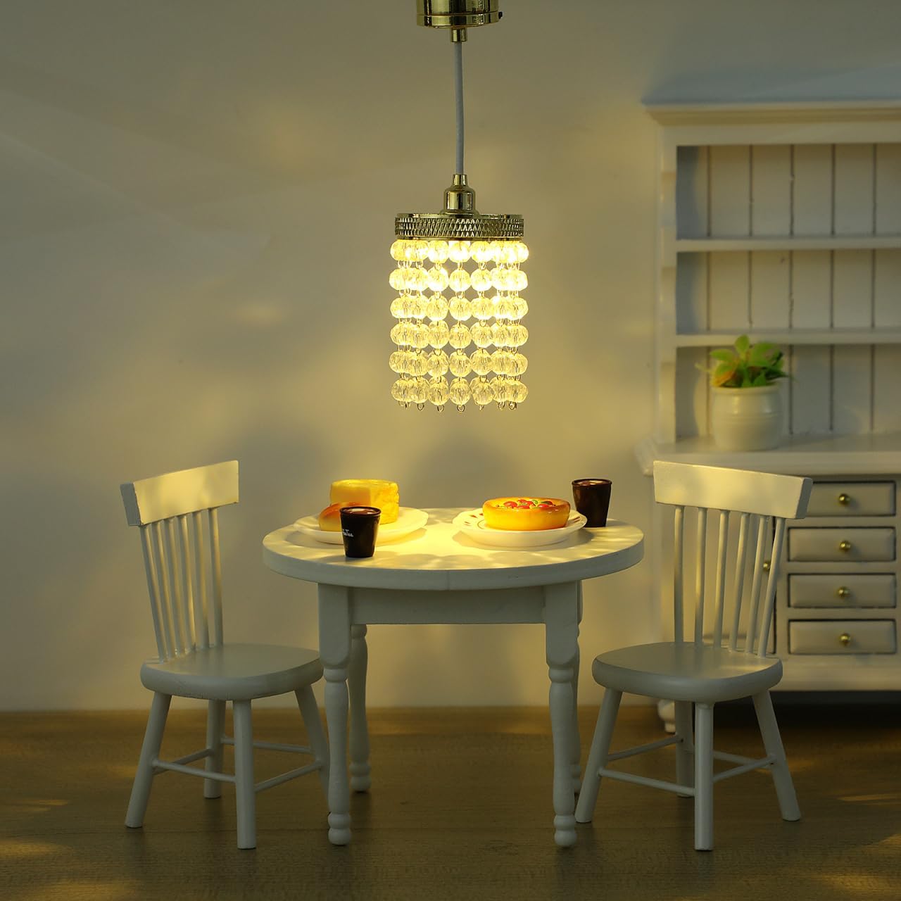 TOYANDONA Dollhouse Chandelier - 1/12 Scale Hanging Beaded Chandelier Doll House Ceiling Lights Lamp Miniature Dollhouse Lights Led Battery Operated for Doll House Decoration Accessories