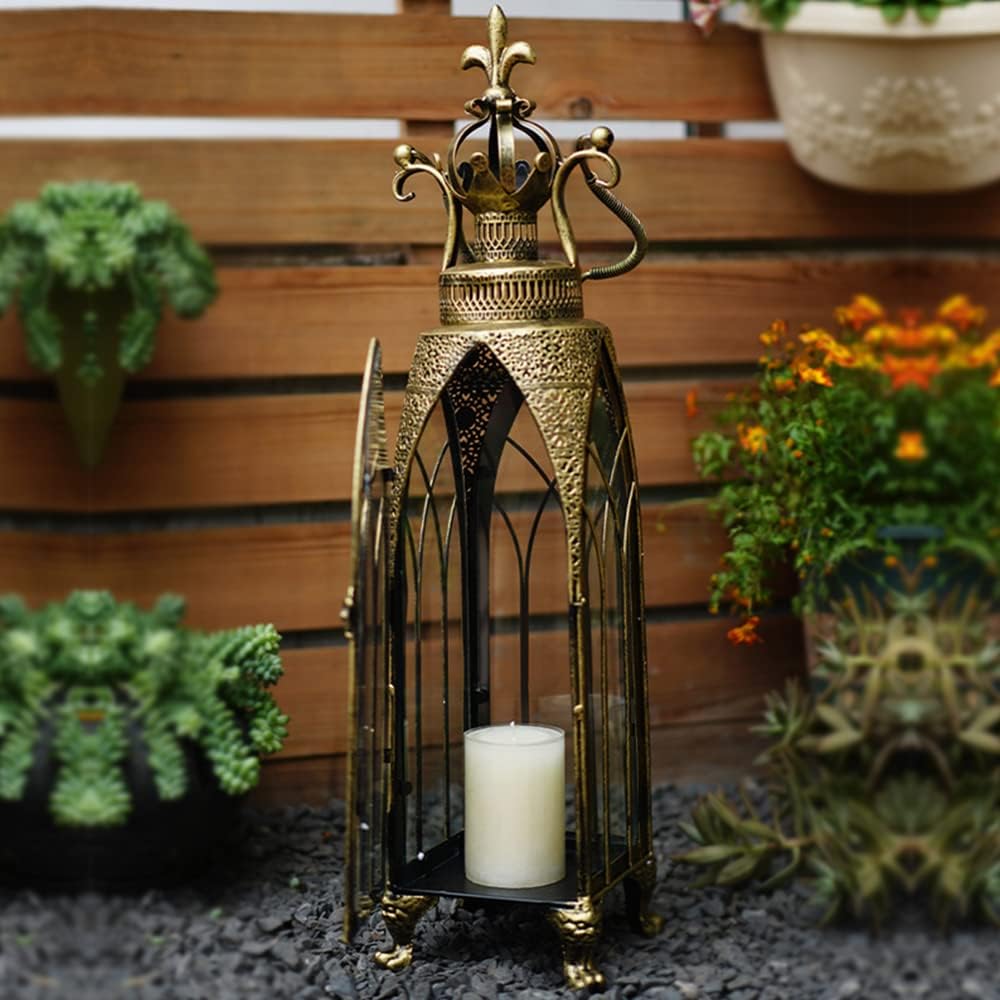 Large Candle Lantern Decorative with Clear Glass,27.5in Tall Farmhouse Metal Hanging Candle Lantern for Home Decor,Garden,Patio,Wedding,Parties & Events