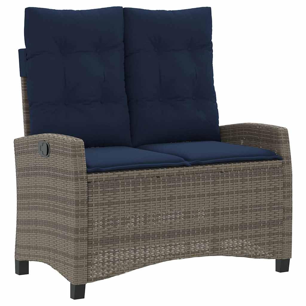 Panca Reclinabile da Giardino in Polyrattan con Cuscini Grigio | Seduta regolabile da esterno con morbidi cuscini blu per momenti di relax in terrazzo, patio o balcone.