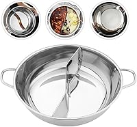 Vista 3 de UPKOCH Olla de acero inoxidable con divisor Olla caliente Sopa de dos sabores Shabu Shabu Inducción Utensilios de cocina con mango para estufa
