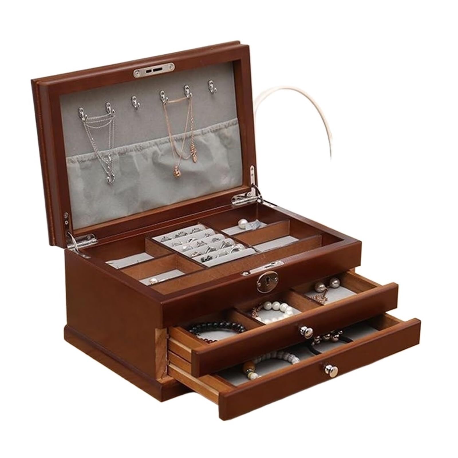 EAmrfvqt Jewellery Box, 3-Layer Wooden Jewelry Storage And Display Box With Portable Stand