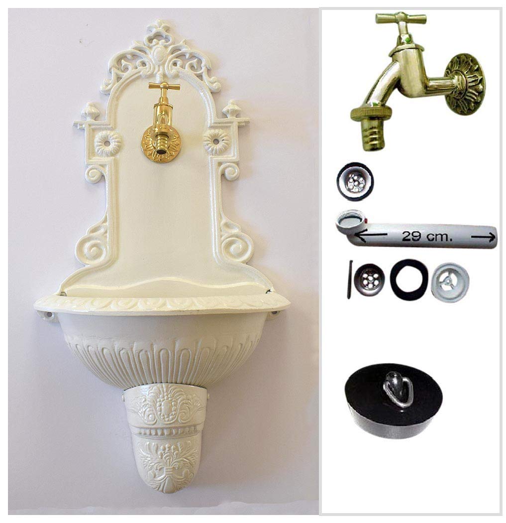 Antik Alu Bassena Wand Brunnen Wandbrunnen Blumenampel Wasser Zapfstelle Blumen Ampel Garten Deko FOU1-W